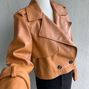 Beautiful cropped faux leather jacket caramel color Medium